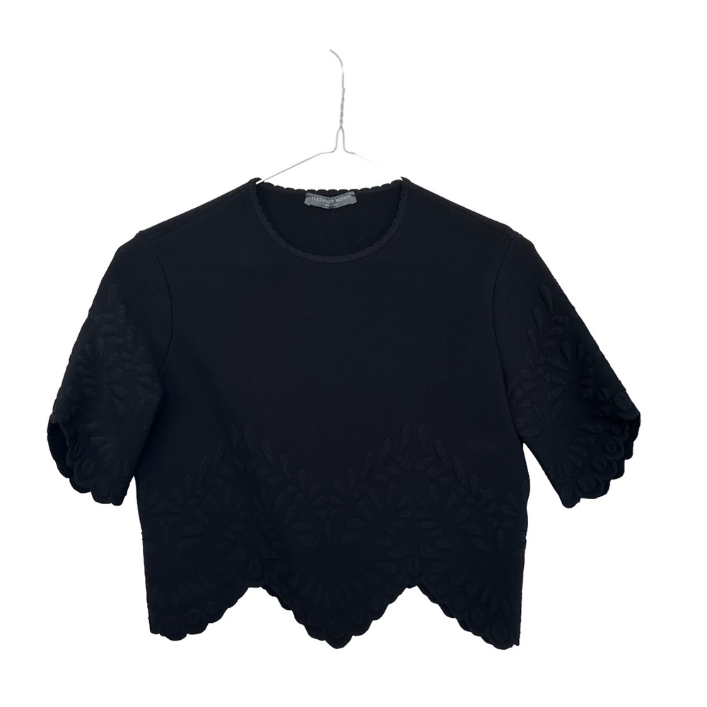 Alexander McQueen Black Scalloped Crop T-Shirt